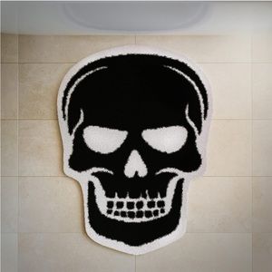 Skull Bath Mat Halloween Rug Gothic Bathmat Goth Bathroom Decor Black Spooky